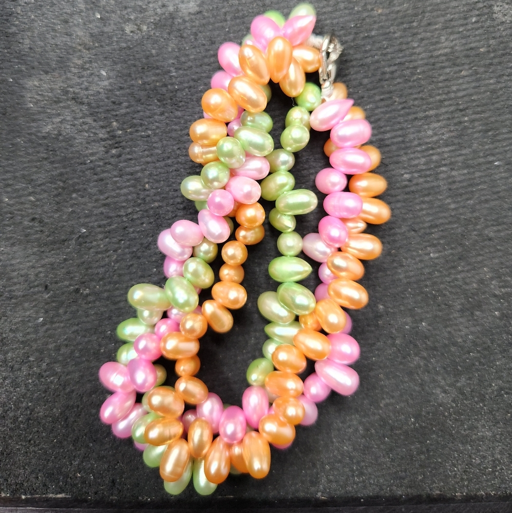 Handmade Martigras 3-Stranded Baroque Freshwater Pearls Bracelet Silver, Size 7" - Picture 7 of 7